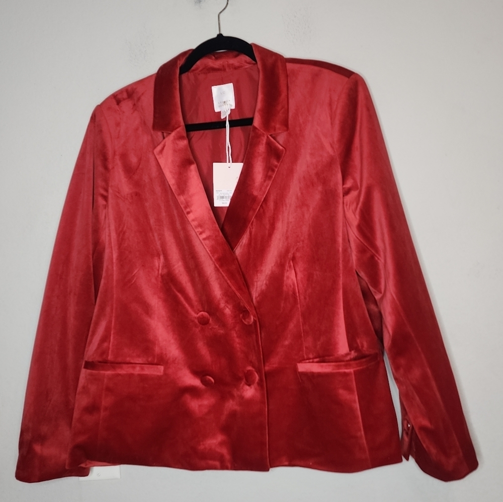 NWT Lauren Conrad Red Velvety Suede Double Breasted Blazer Size XXL